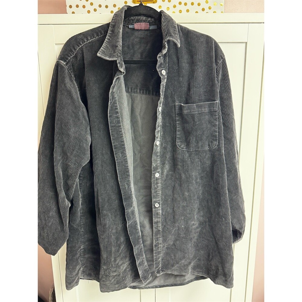 Woolrich Overshirt Shirt Jacket Mens XL Gray Corduroy Button Front Long